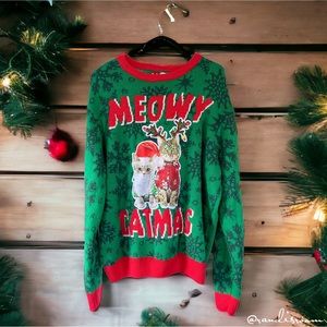EUC Party Sweater Dec 25th Meowy Catmas Ugly Christmas Sweater Cats Unisex SZ XL